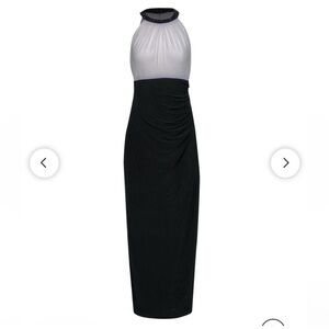 LAUREN RALPH LAUREN SIZE 12 black white maxi evening gown dress beaded